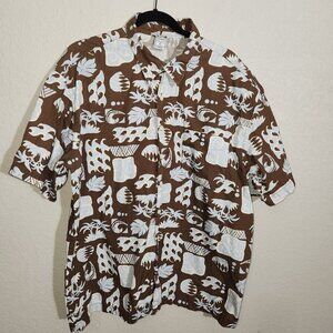 Old Navy Shirt Mens XL Hawaiian Aloha Button Up Short Sleeve Palm Print Casual